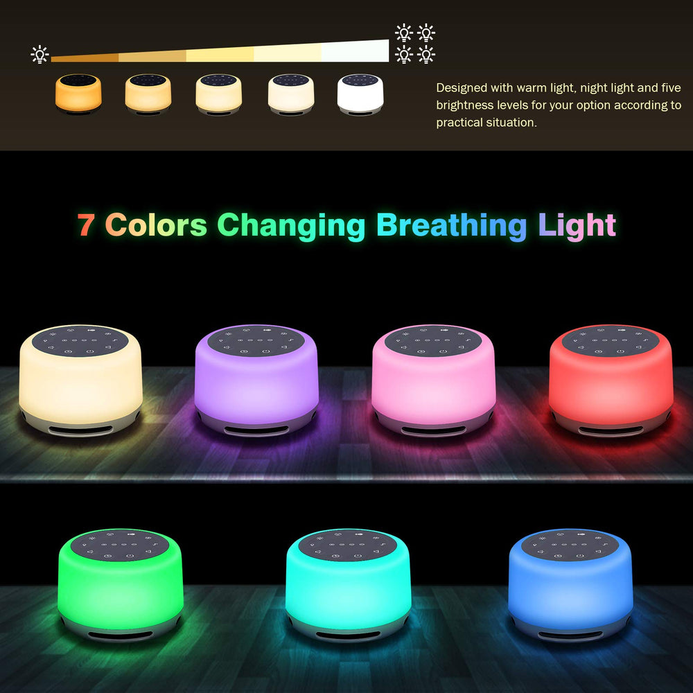 9H Sleep Sound Machine showing seven color breathing lights for ambience