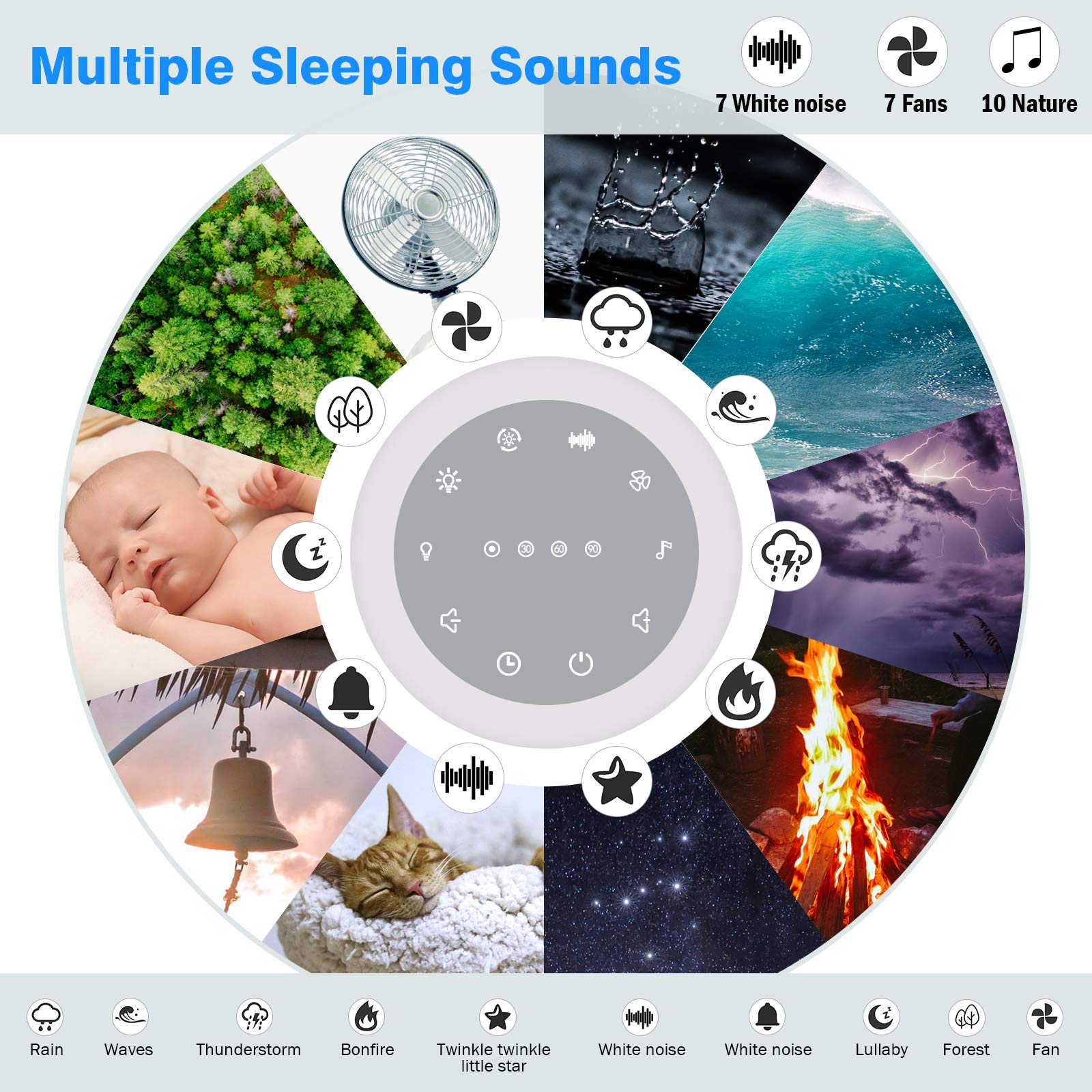 9H Sleep Sound Machine rechargeable design for extended use