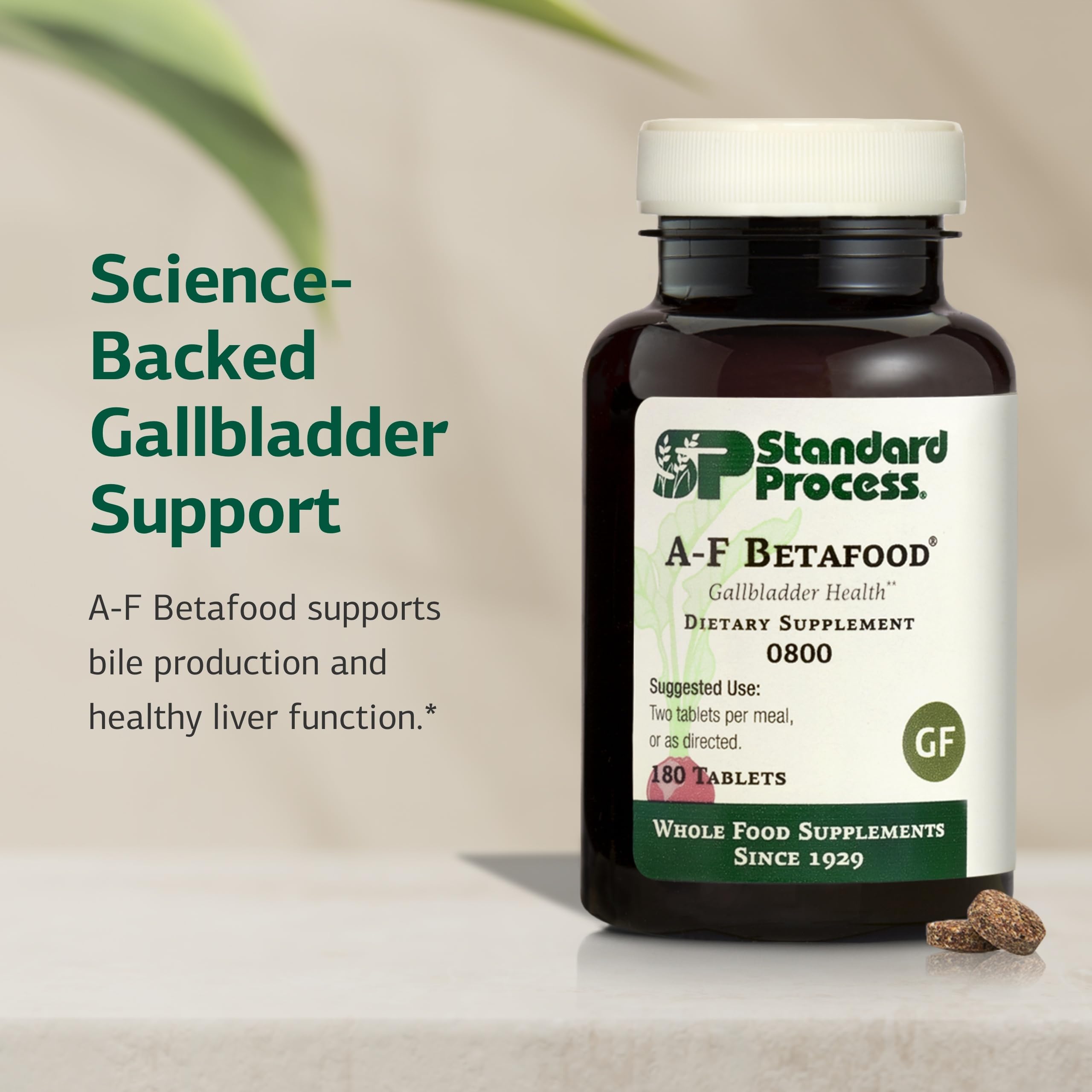 A-F Betafood pills closeup highlighting gluten-free, non-dairy, and non-soy formula.