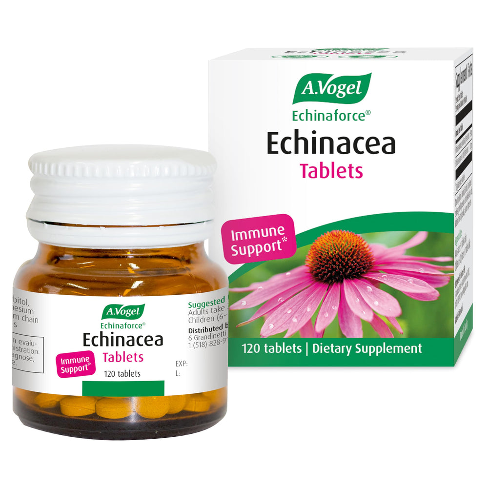 A.Vogel Echinaforce packaging featuring fresh echinacea for daily immune support.