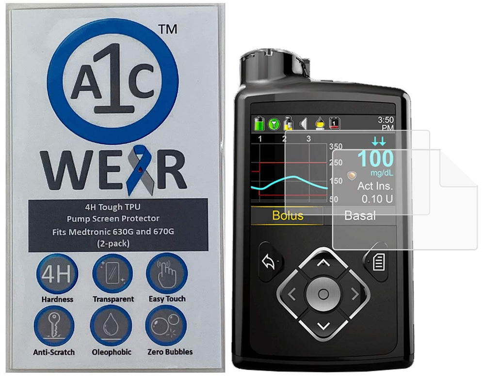 A1C WEAR Tough TPU screen protector on a Medtronic 770G pump for scratch resistance
