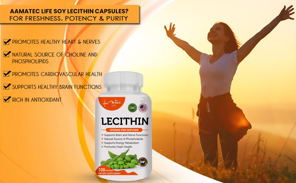 USA-made GMP-certified label on AAMATEC LIFE lecithin reinforces non-GMO quality