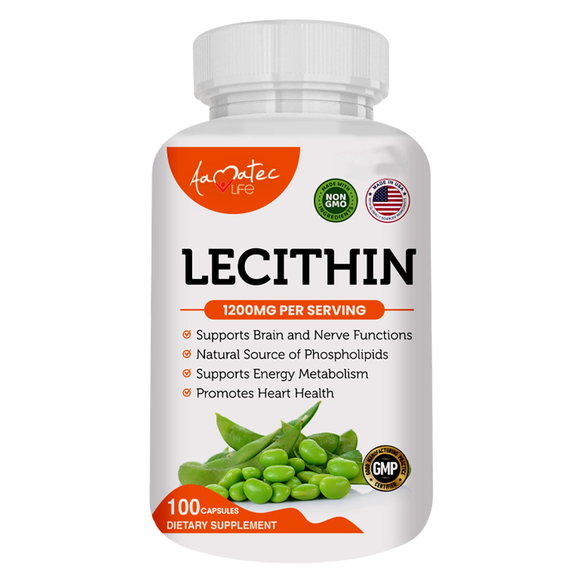 AAMATEC LIFE bottle with soy lecithin 1200mg supports daily wellness