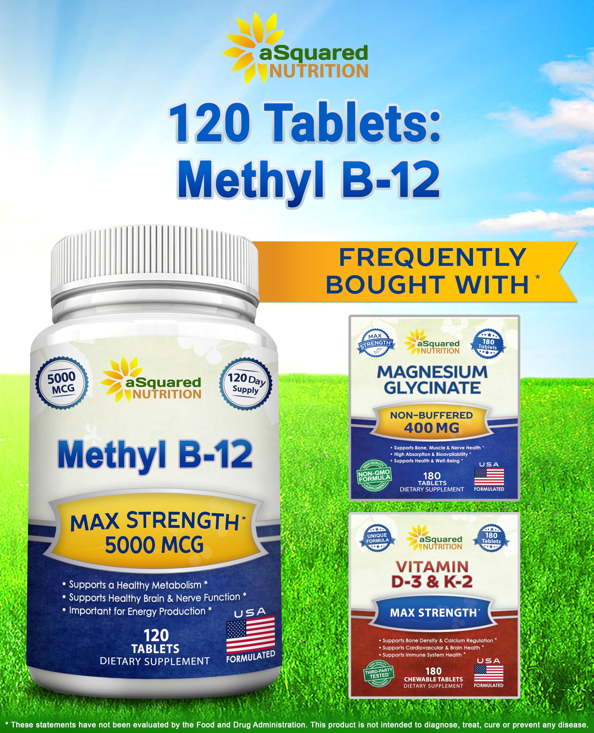 aSquared Nutrition Vitamin B12 bottle on desk, ready for daily vitamins