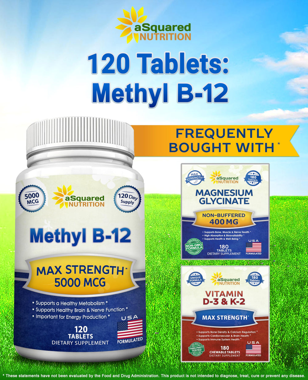aSquared Nutrition Vitamin B12 bottle on desk, ready for daily vitamins