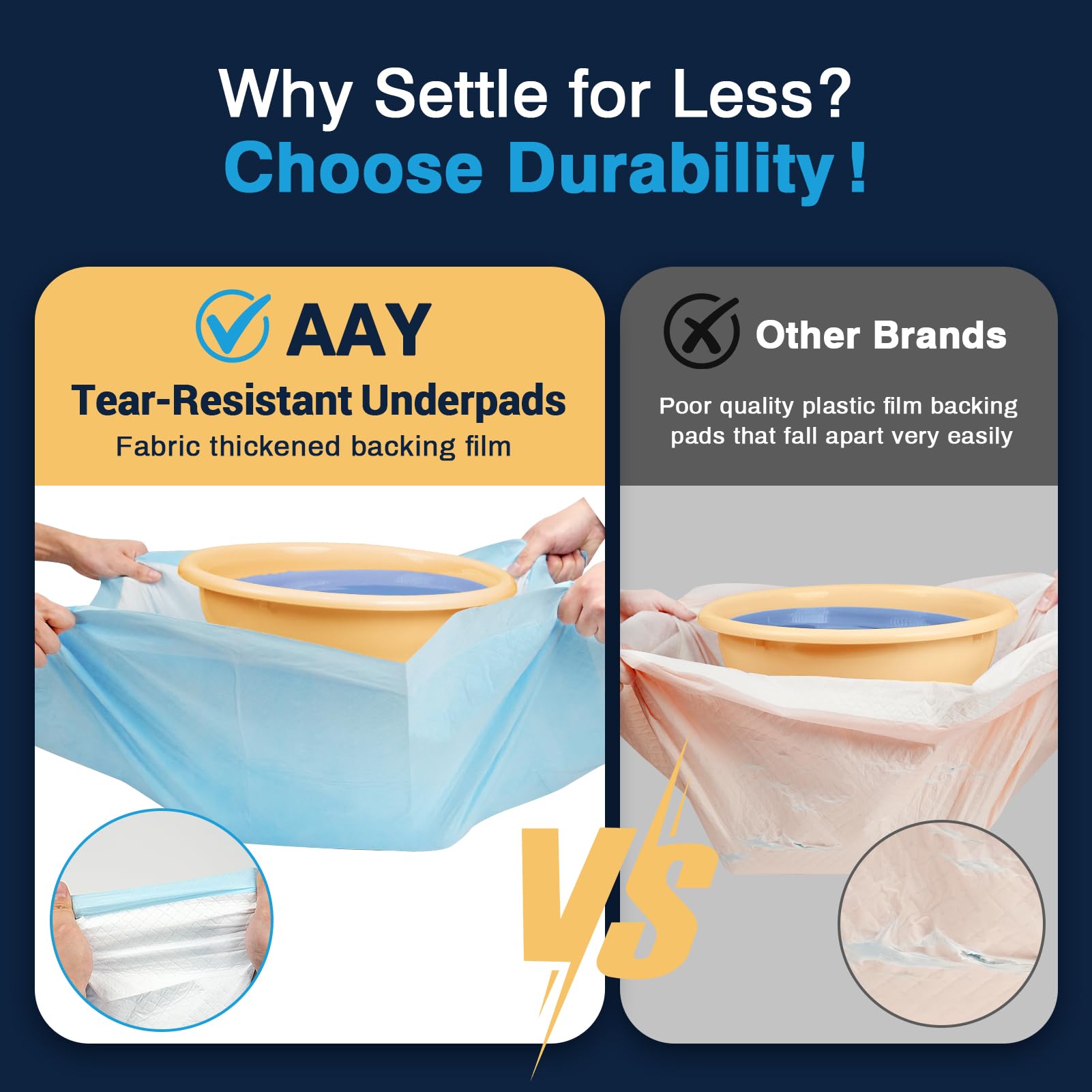 AAY chux pad with soft quilted top, latex-free and skin-friendly.