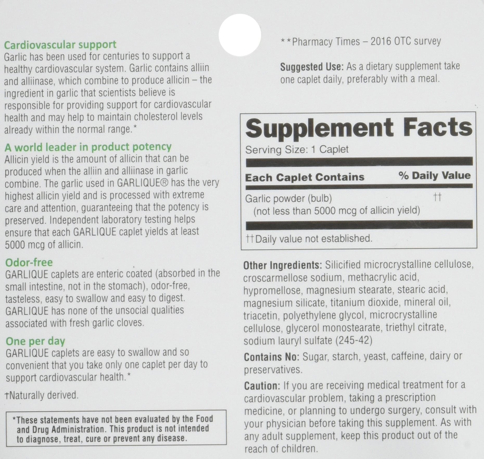 AB Garlique caplets odorless design promotes easy swallowing and digestion.