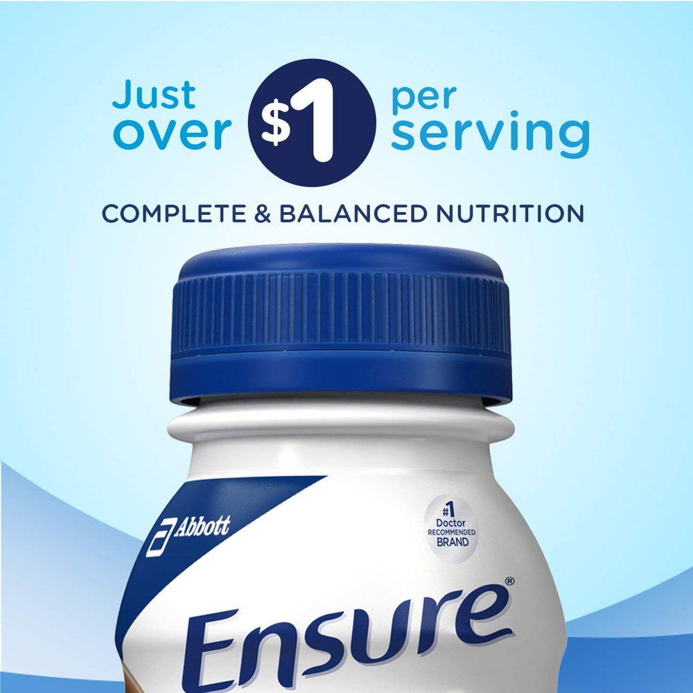 Abbott Ensure Plus Vanilla on-the-go pack suggests quick nutrition between activities.