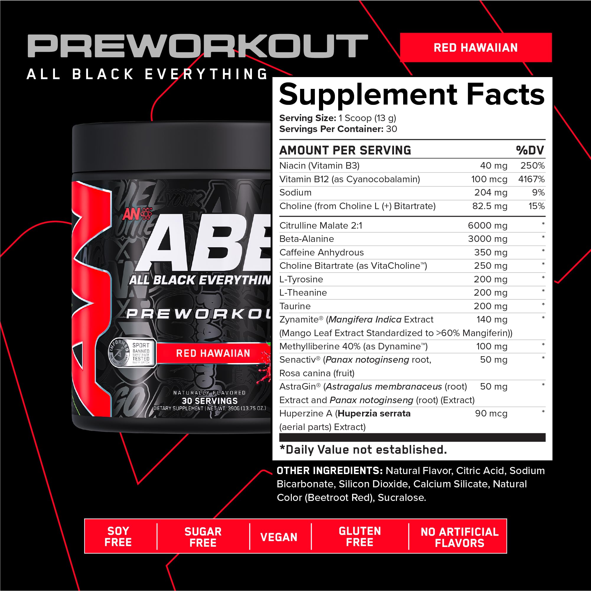 ABE All Black Everything measuring scoop ready to add to water for sustained energy.