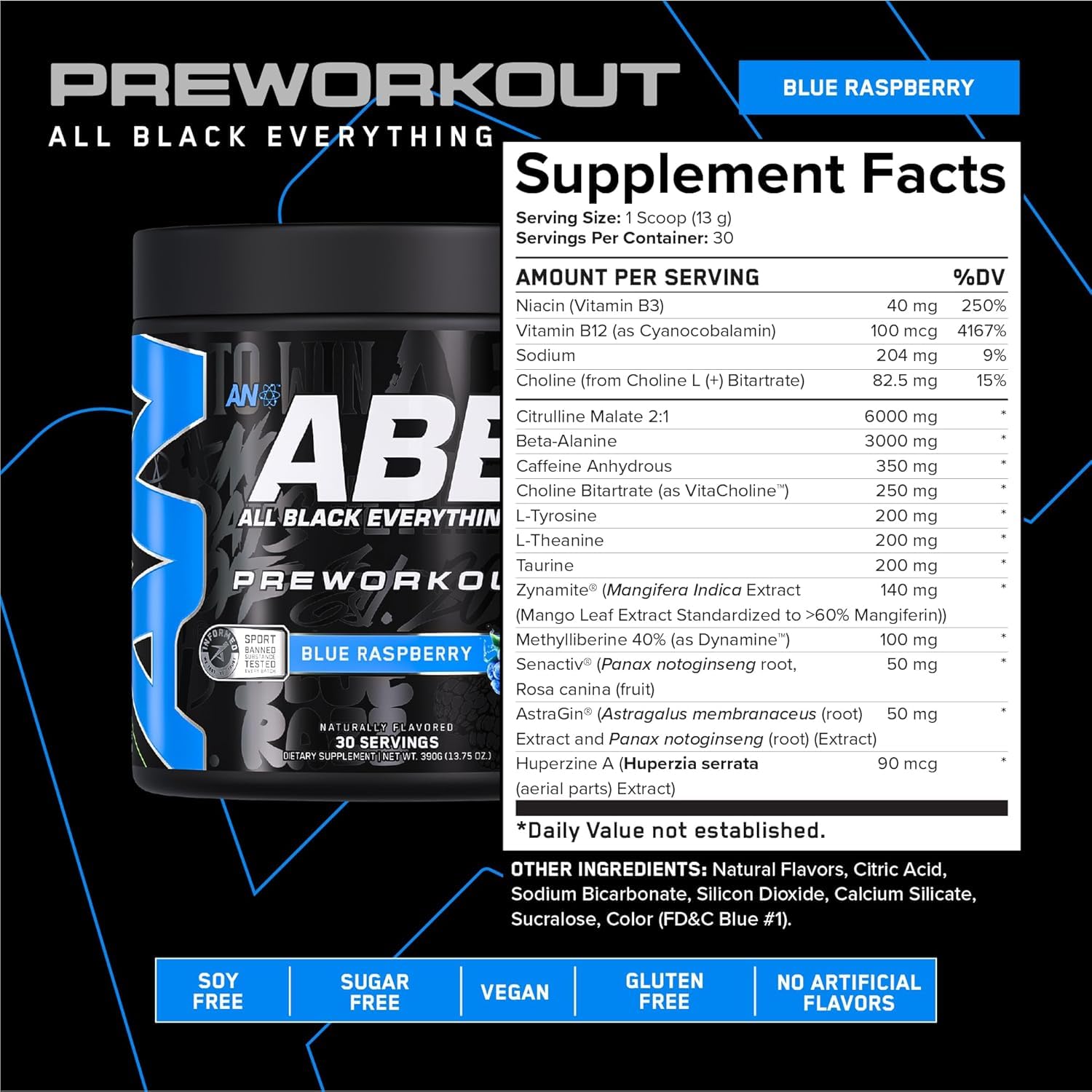 ABE All Black Everything tub label with clear ingredients and usage information