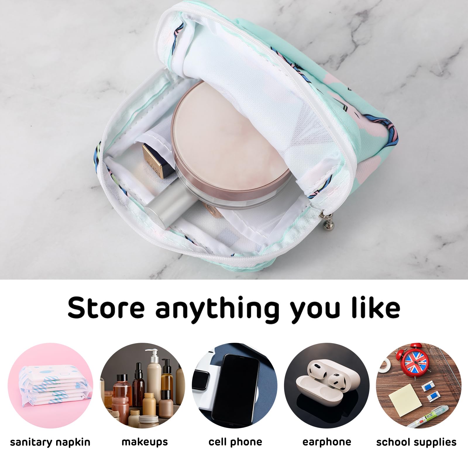 Abeillo sanitary napkin storage bag compact design shown with open interior for easy access