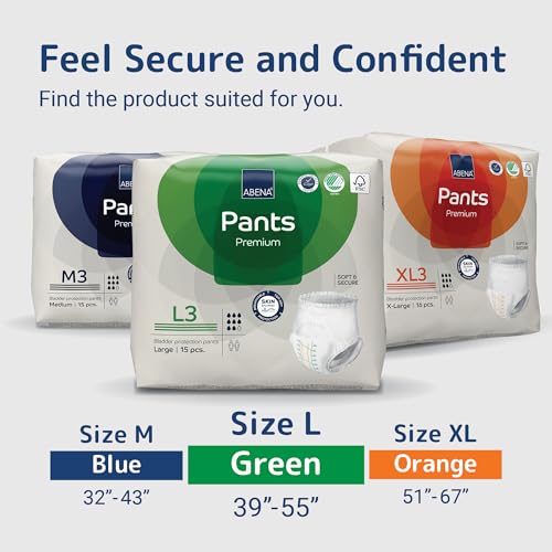 Abena Pants L3 size range fits hips 39 to 55 inches for flexible comfort.