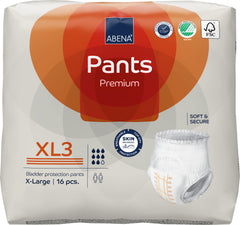 Abena Pants Premium XL3 hip range 51-67 inches for secure fit and protection.