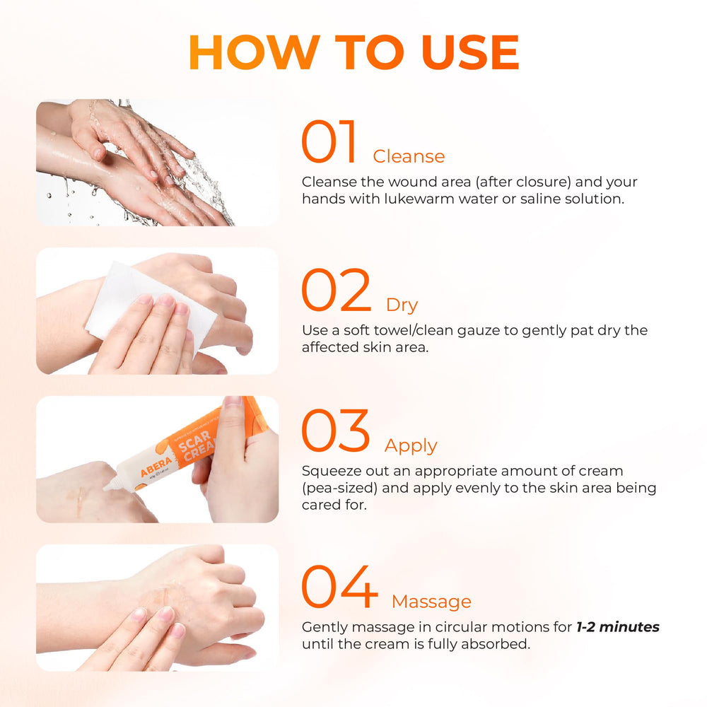 ABERA scar cream applied on the hand demonstrates everyday-use practicality.