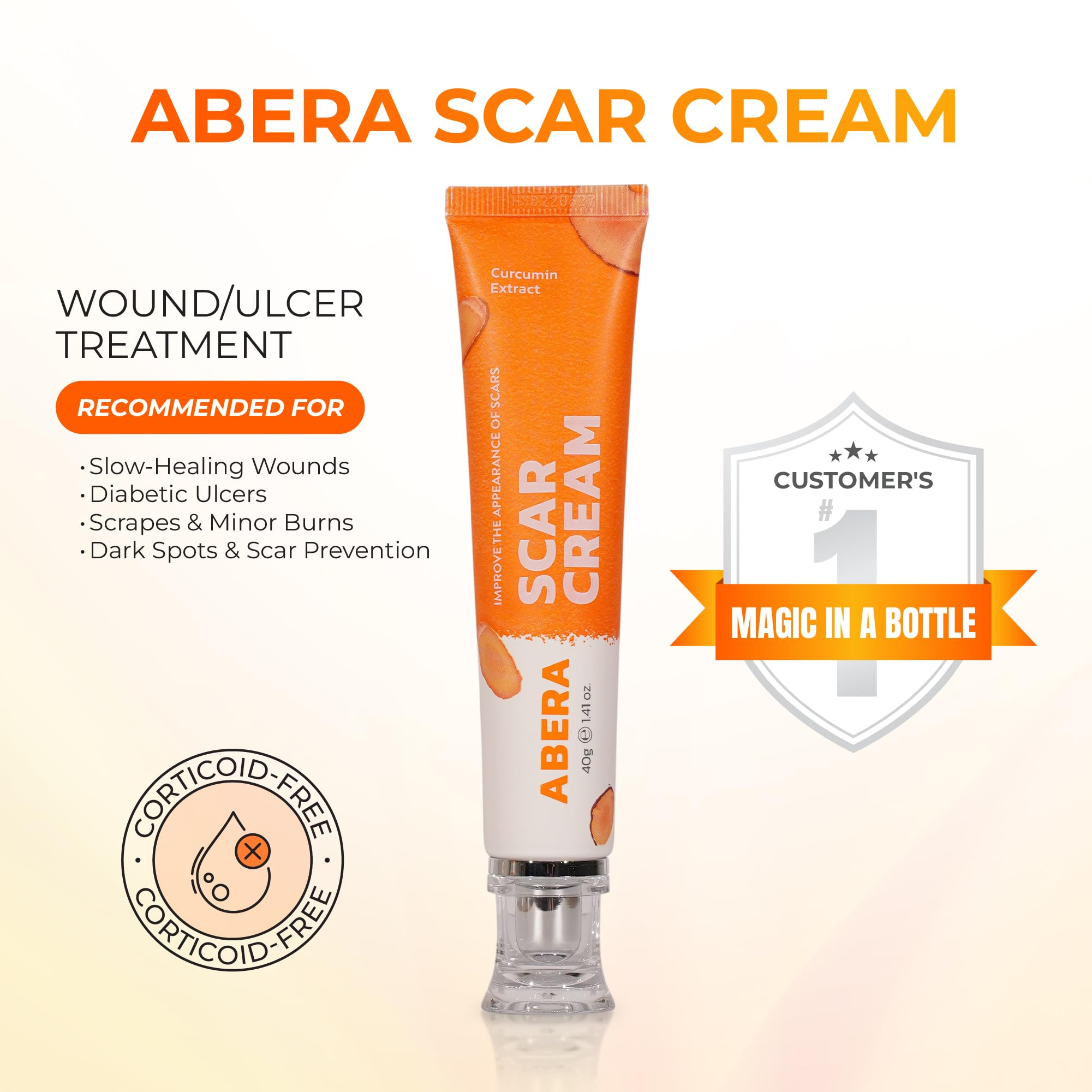 ABERA scar cream packaging box displays a ready-to-use skincare solution.