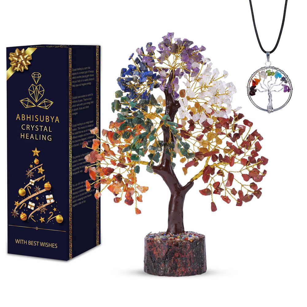 ABHISUBYA Bonsai Tree with seven chakra crystals for balanced home energy.