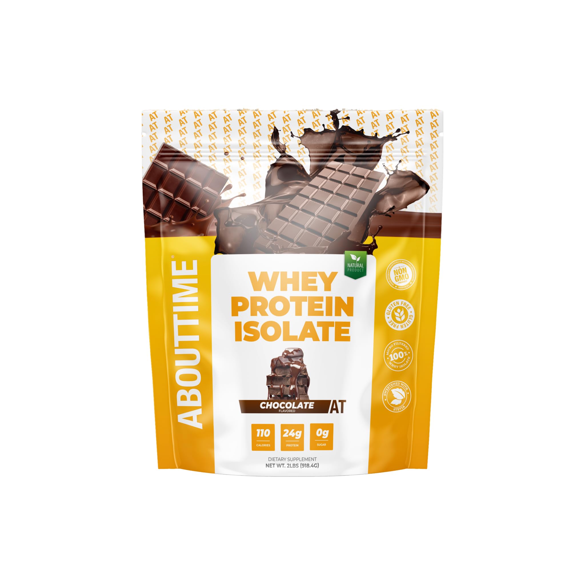 About Time Whey Protein Isolate bottle front view showing clean label and natural ingredients