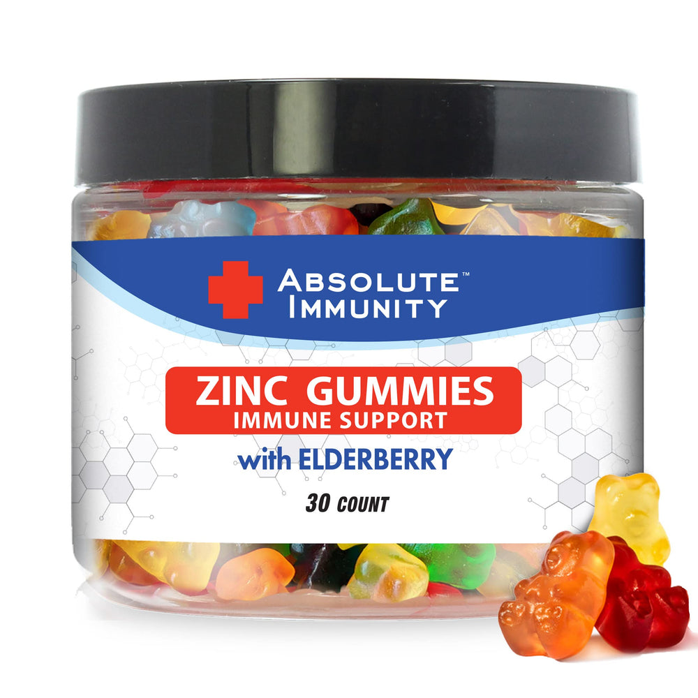 Absolute Immunity zinc elderberry gummy bears bottle offering daily immune support with a flavorful twist
