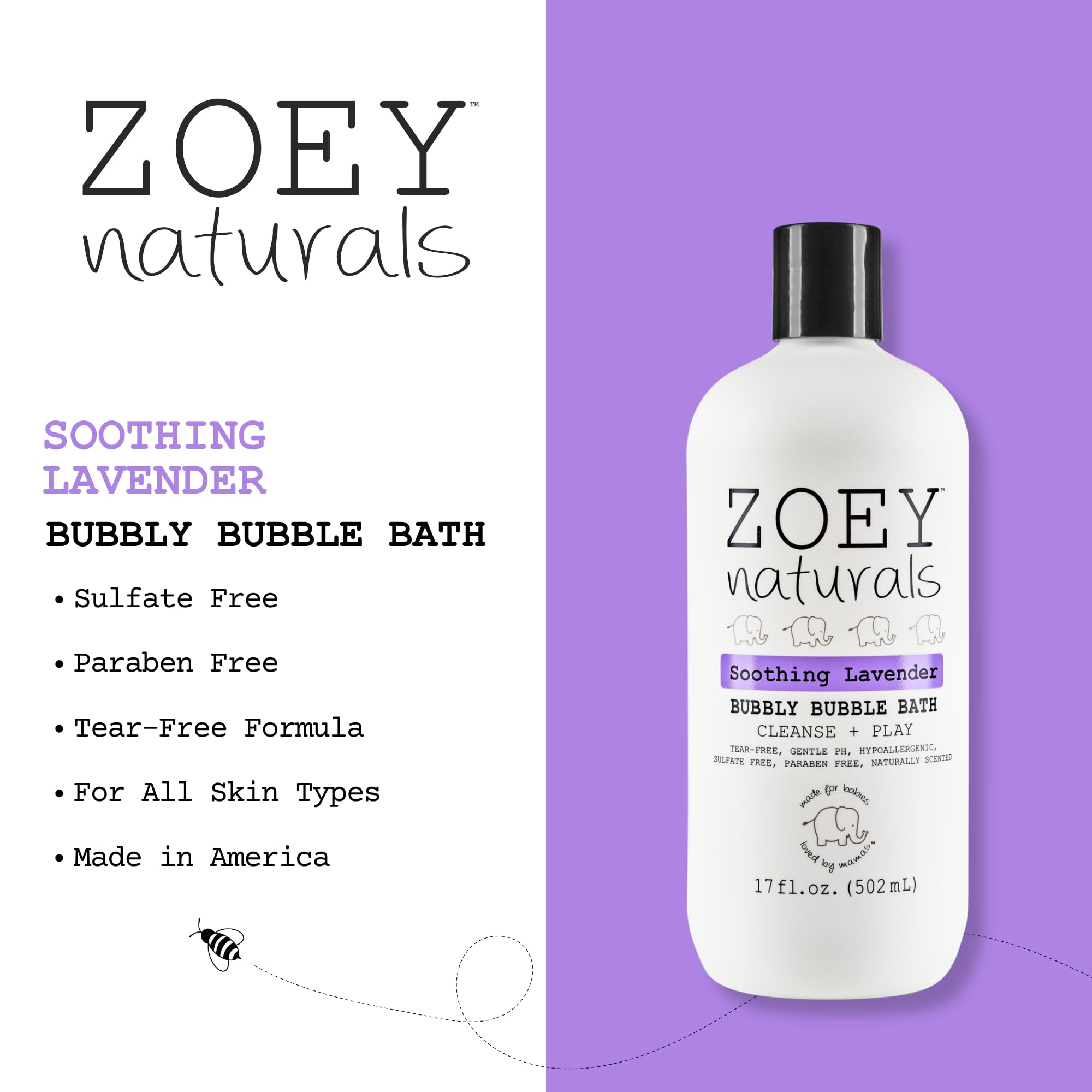 Absolutely Natural Zoey Naturals bubble bath bottle pour for easy kid-friendly use.