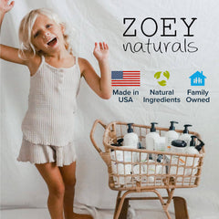 Zoey Naturals lavender bubbles demonstrate gentle cleansing and calming bath cues.