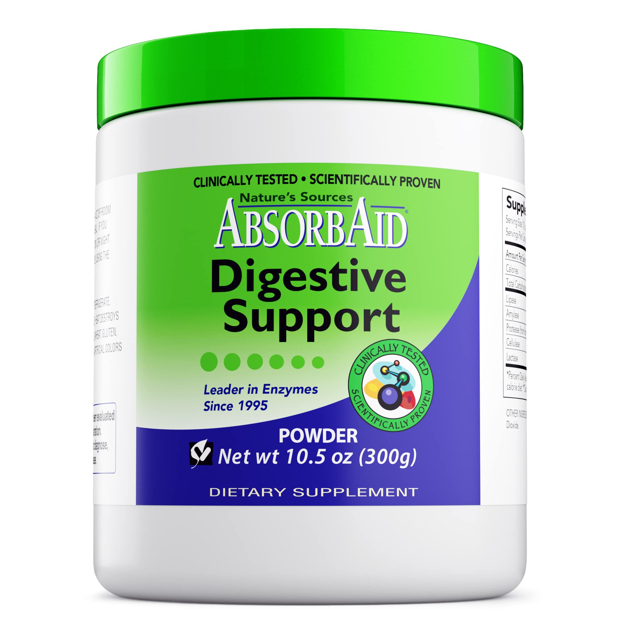 AbsorbAid Digestive Enzymes bottle front promotes smoother meals and nutrient uptake.