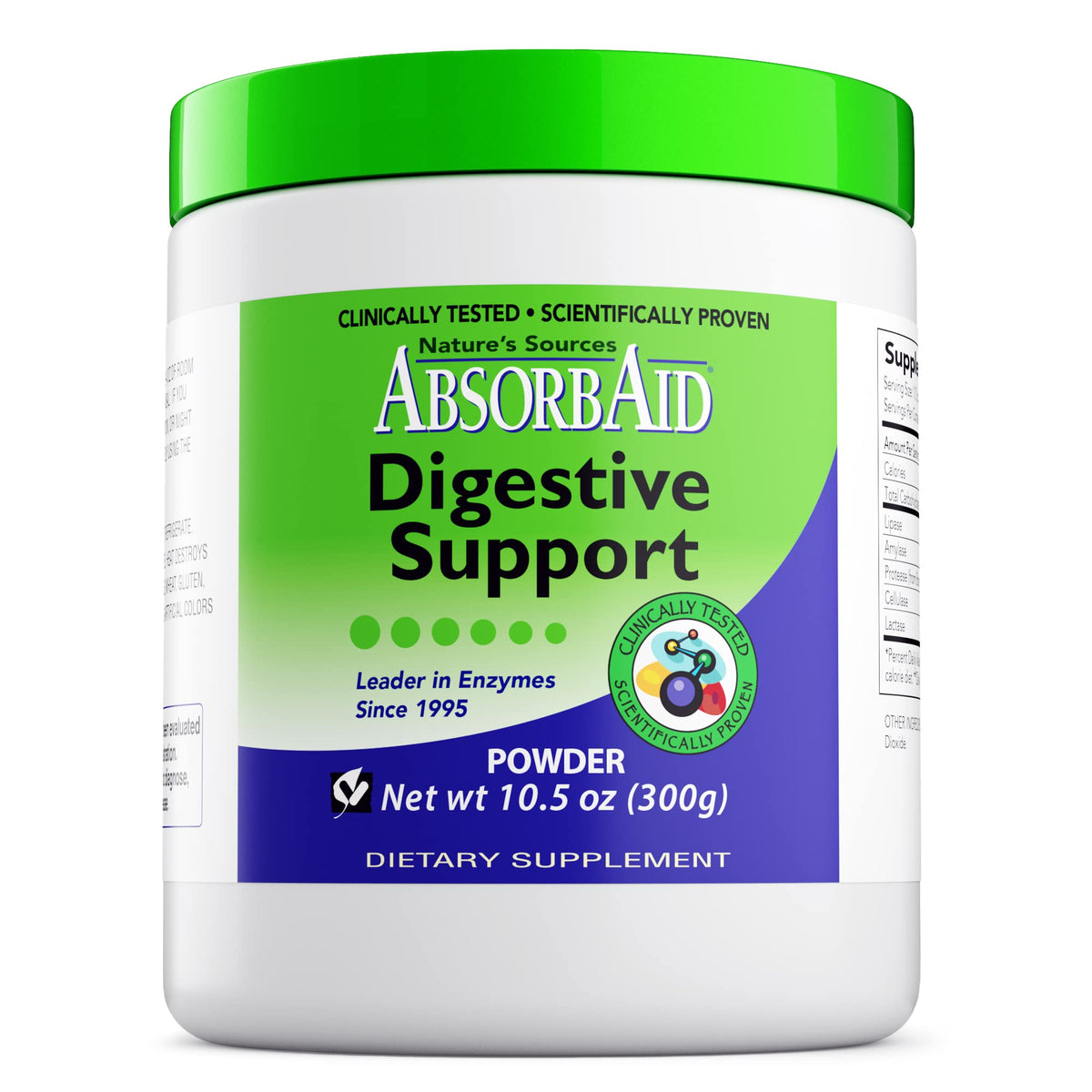 AbsorbAid Digestive Enzymes bottle front promotes smoother meals and nutrient uptake.