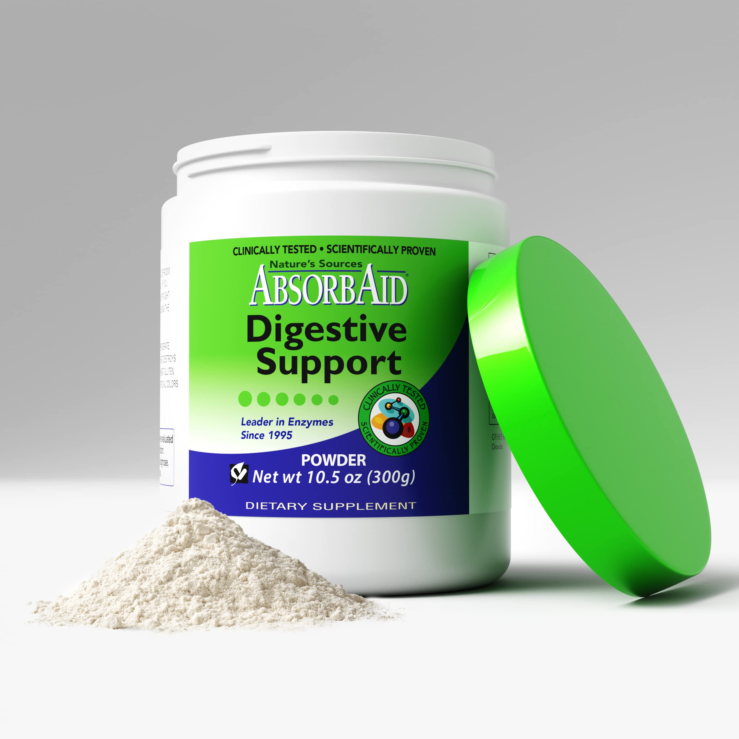 AbsorbAid Digestive Enzymes capsules close-up highlights plant-based enzymes for digestion.