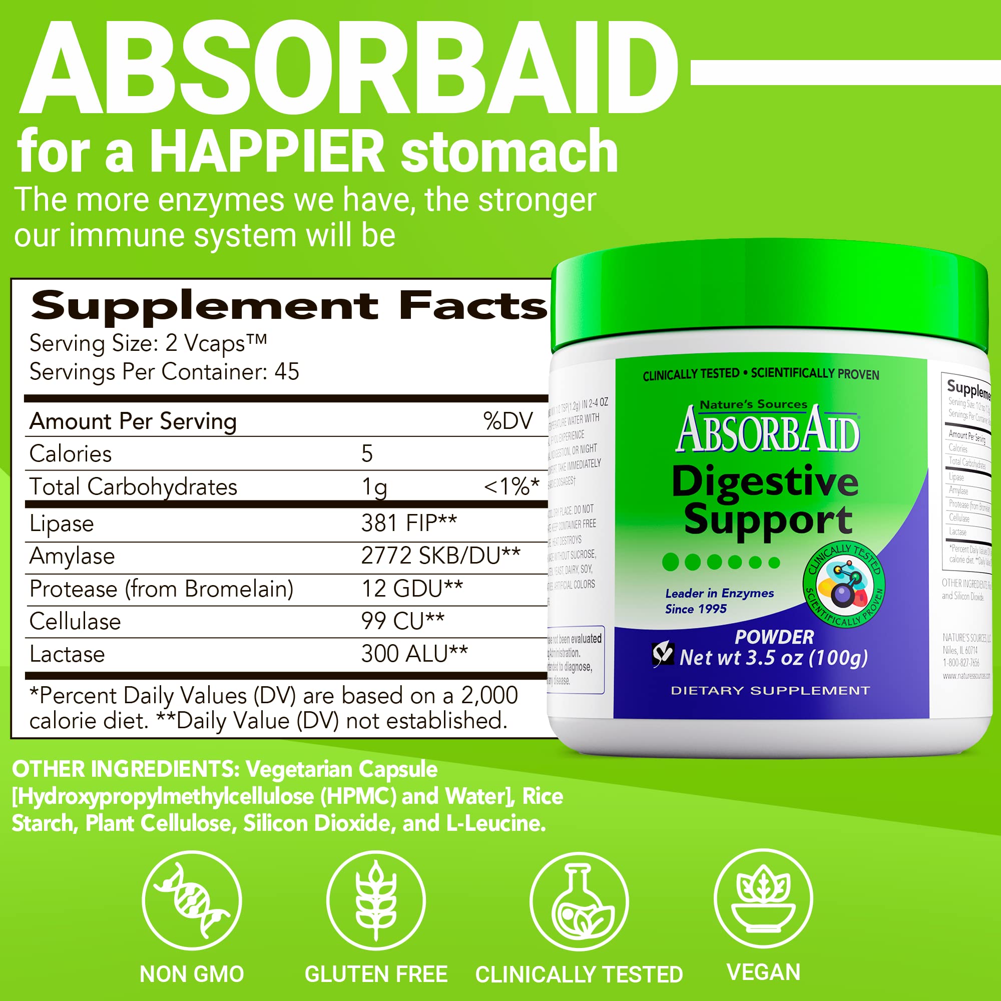 AbsorbAid capsules arranged in bottle illustrate easy, meal-time use.