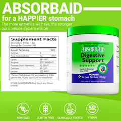 AbsorbAid label detail emphasizes 300 g supply and up to 71% absorption boost.