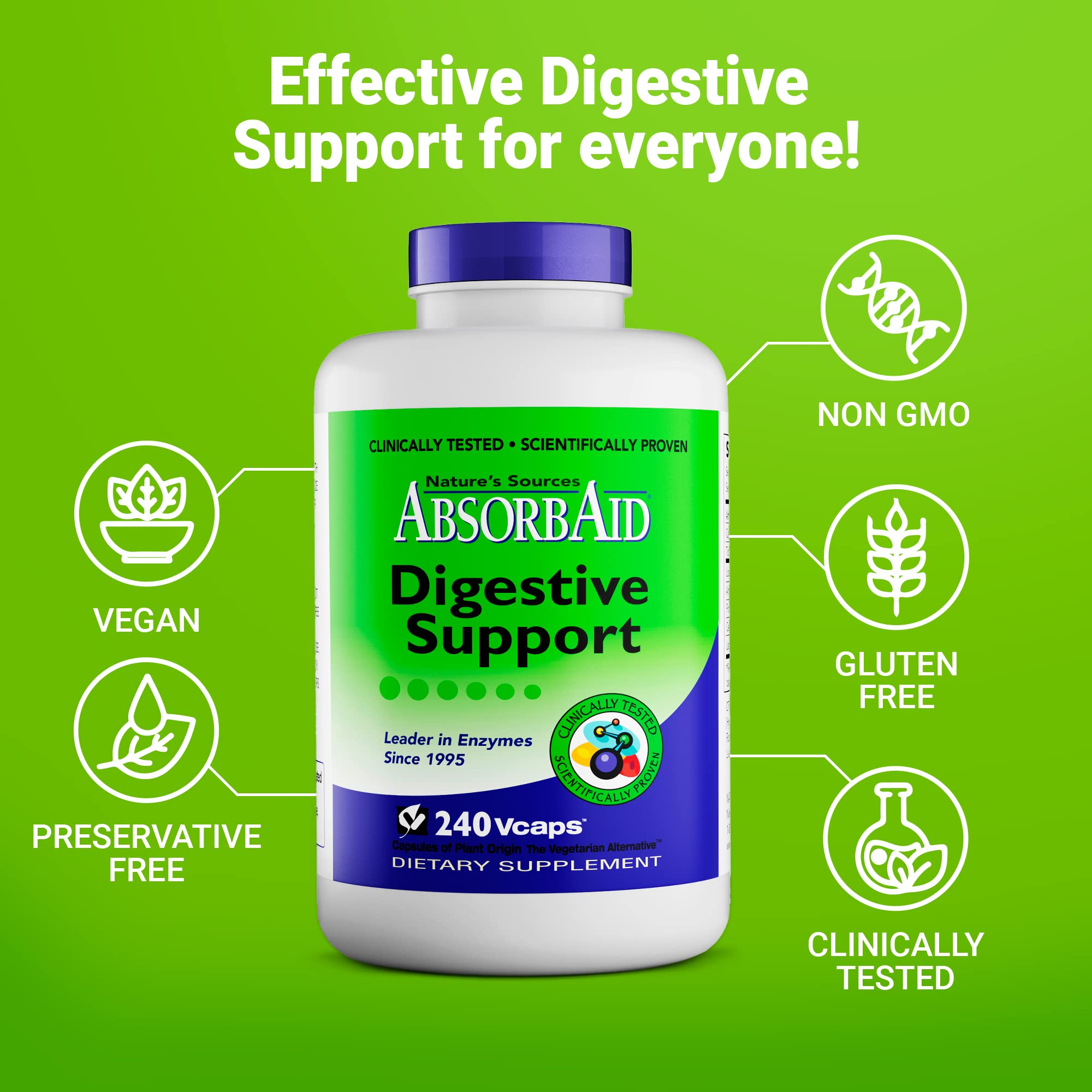 AbsorbAid packaging graphic emphasizing 240 vCaps and nutrient absorption benefits
