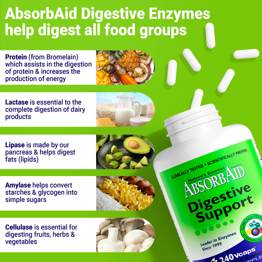 AbsorbAid side-view bottle highlighting compact design for travel-friendly digestion support