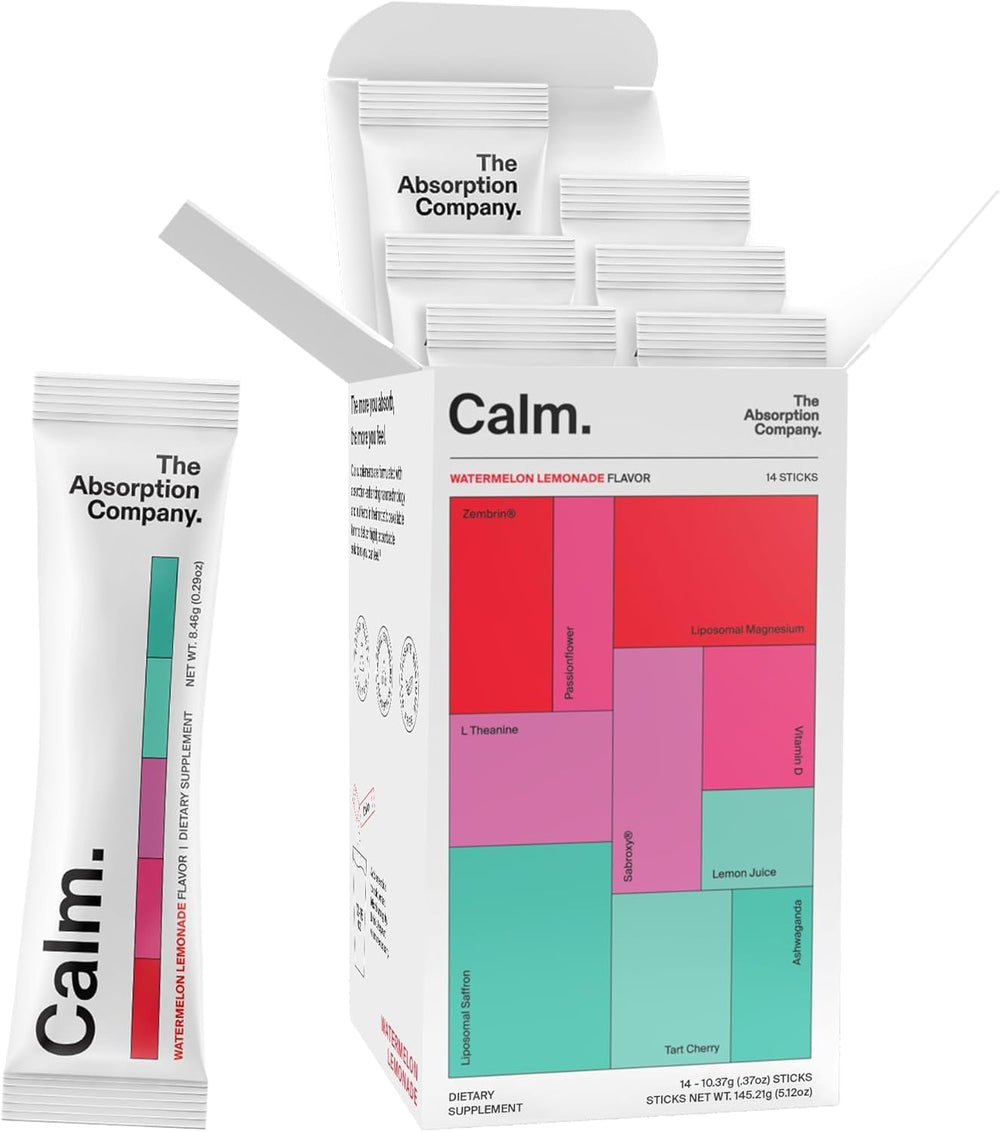 The Absorption Calm Drink Mix bottle on table, ready to relax after a long day.