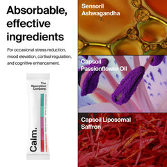 Absorption Calm Drink Mix in a glass with ice, crisp relaxation cue.