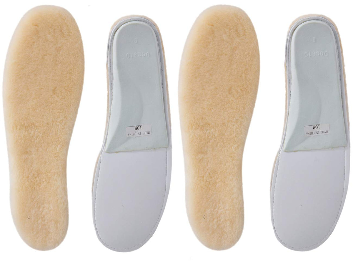 ABUSA premium think wool sheepskin insoles closeup reveals soft warmth for footwear.