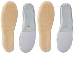 ABUSA premium think wool sheepskin insoles closeup reveals soft warmth for footwear.
