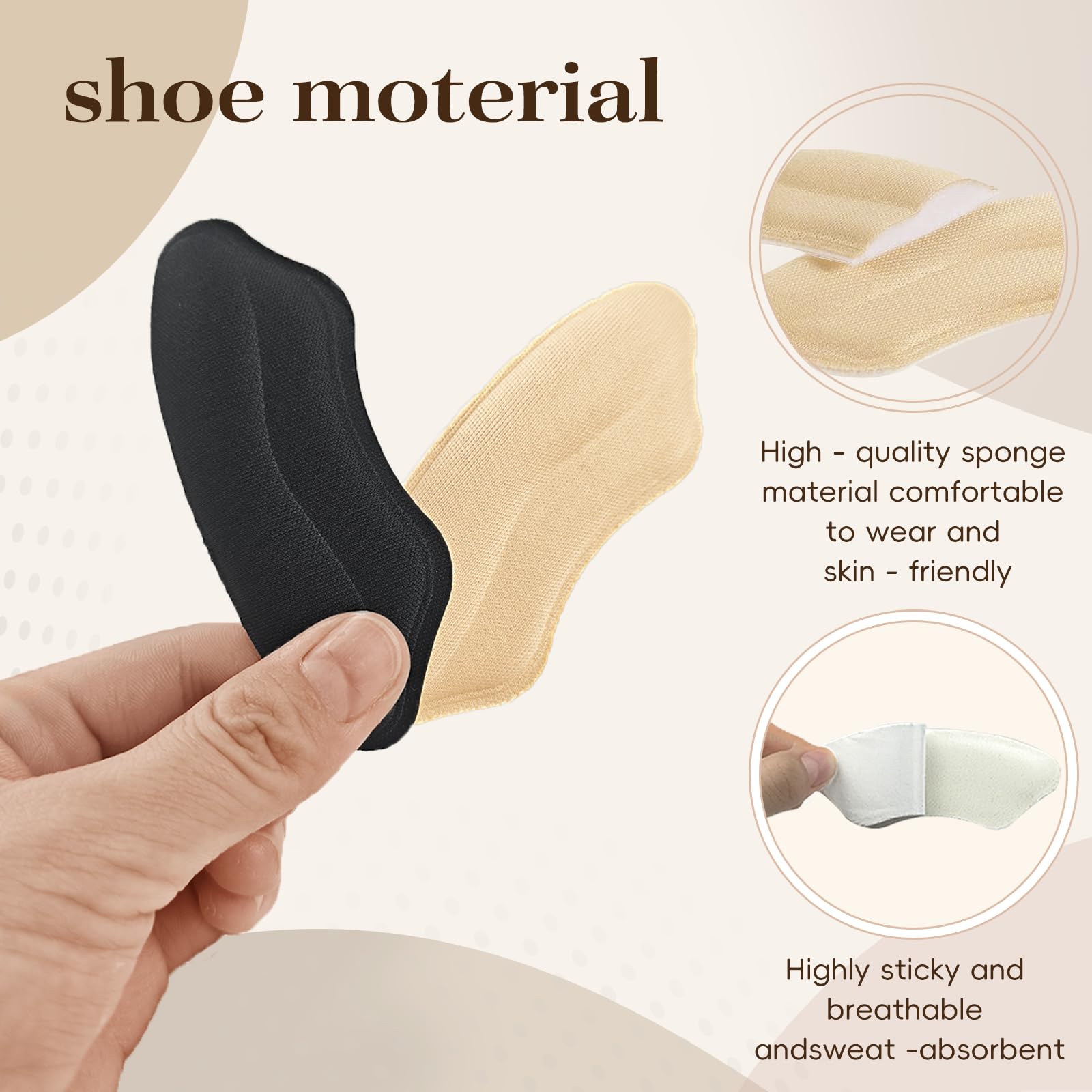 Beige pack of Accoglie heel pads ready for versatile styling in wardrobes.