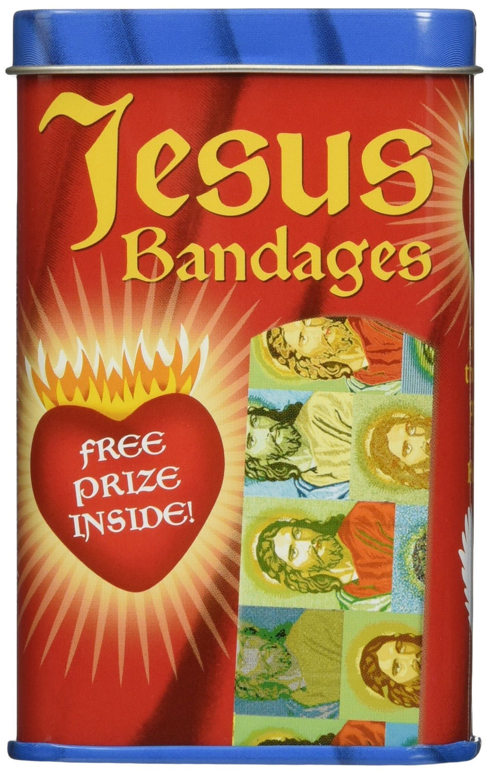 Accoutrements Jesús Curitas en lata metálica para emergencias rápidas y compactas.