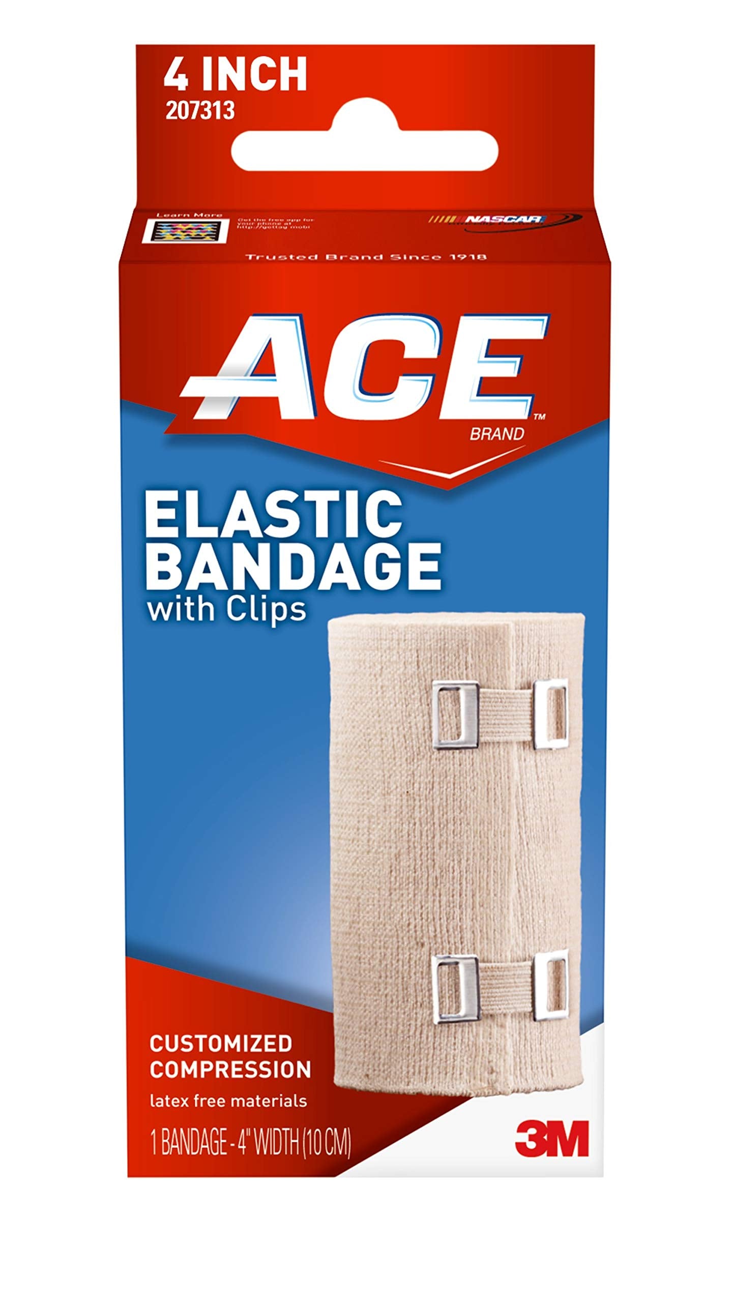 ACE 4-Inch Elastic Bandage with Clips beige shown for secure leg or shoulder support.