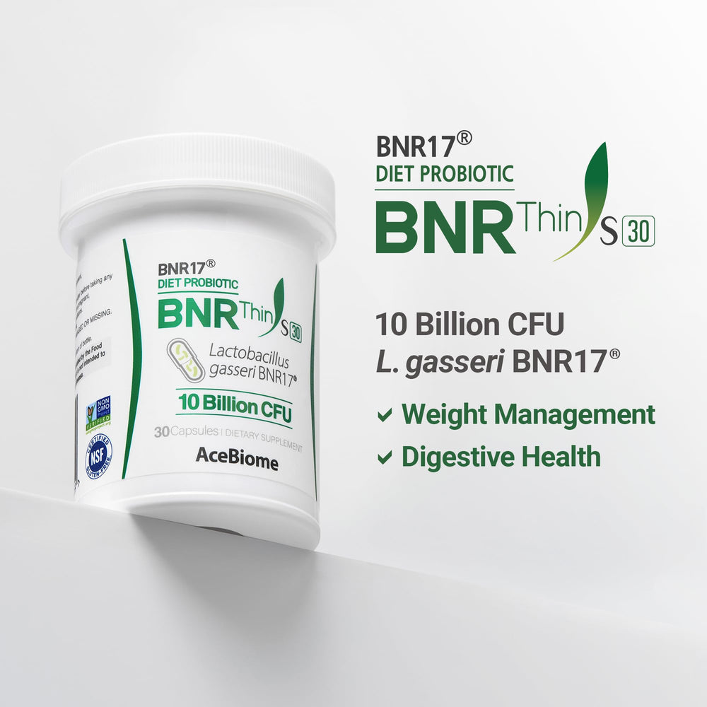 AceBiome BNRThin S30 capsules close-up highlight veggie capsules for easy, plant-based probiotic use