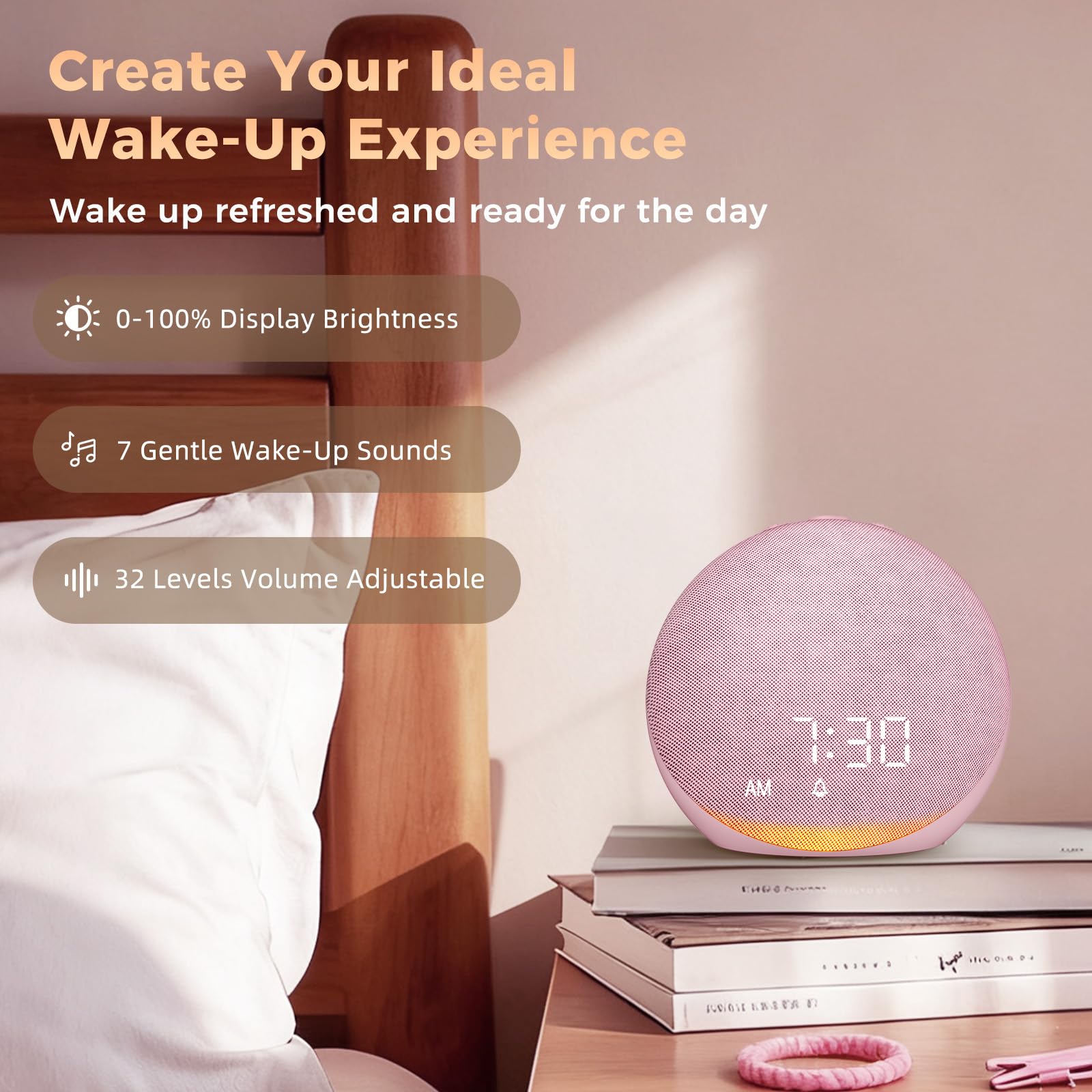 Acedeck pink sound machine alarm clock with 5W Bluetooth speaker