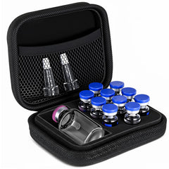 Acellegic peptide case securely stores ten 3ml bottles for organized travel.
