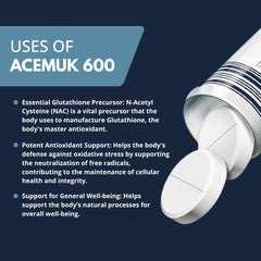 Acemuk NAC 600 mg ingredients label detail emphasizes high-purity NAC sourcing.