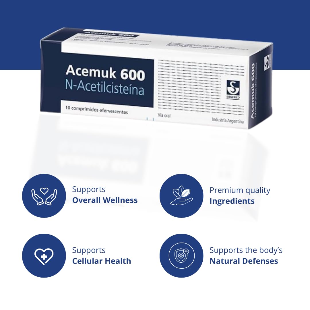 Acemuk NAC 600 mg tablets bottle on shelf for daily wellness use.