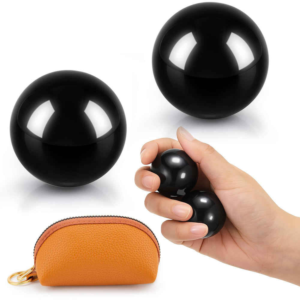 AceOrbit Baoding balls in black obsidian for hand therapy and calm focus
