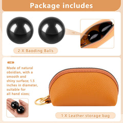 Close-up of AceOrbit leather pouch with Baoding balls for portable wellness