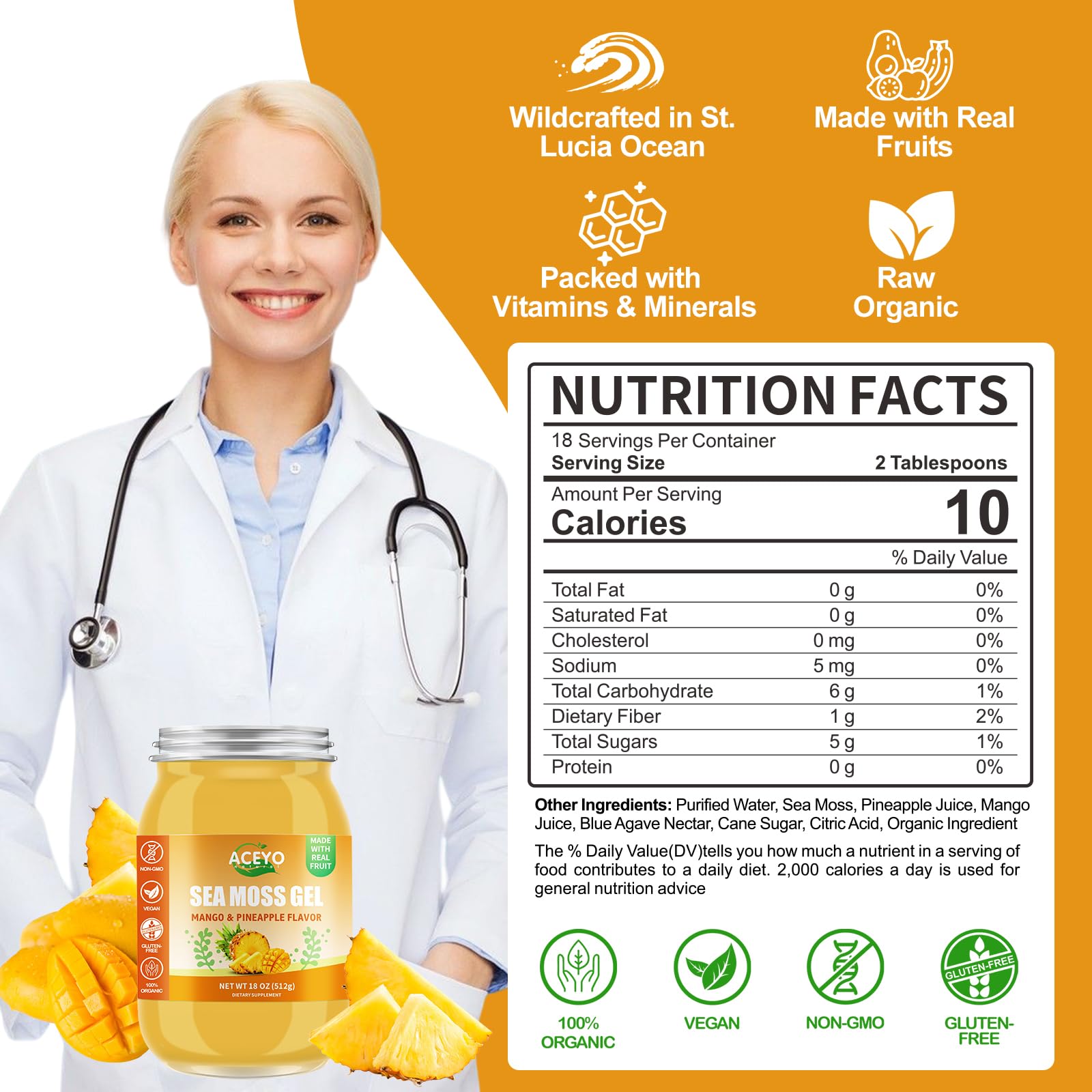 ACEYO vegan organic sea moss gel ingredients