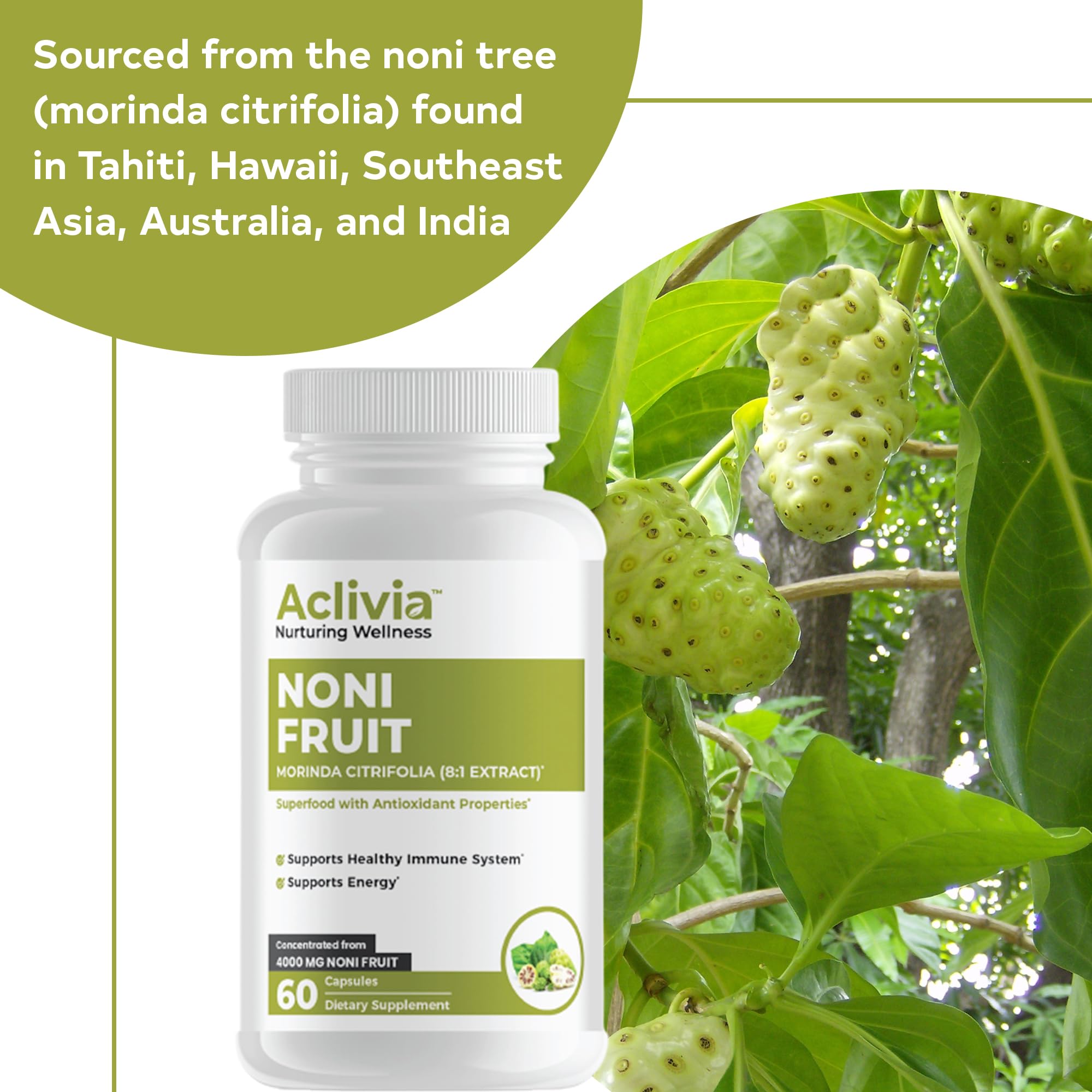 Aclivia Hawaiian Noni capsules consumer-friendly jar demonstrates freshness and easy dosing