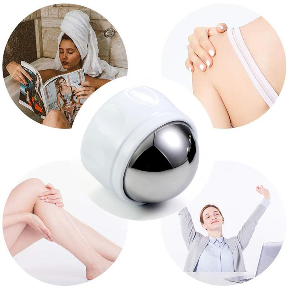 Acreditch Cold Massage Roller Ball held in hand fits palm-sized, portable on-the-go use.
