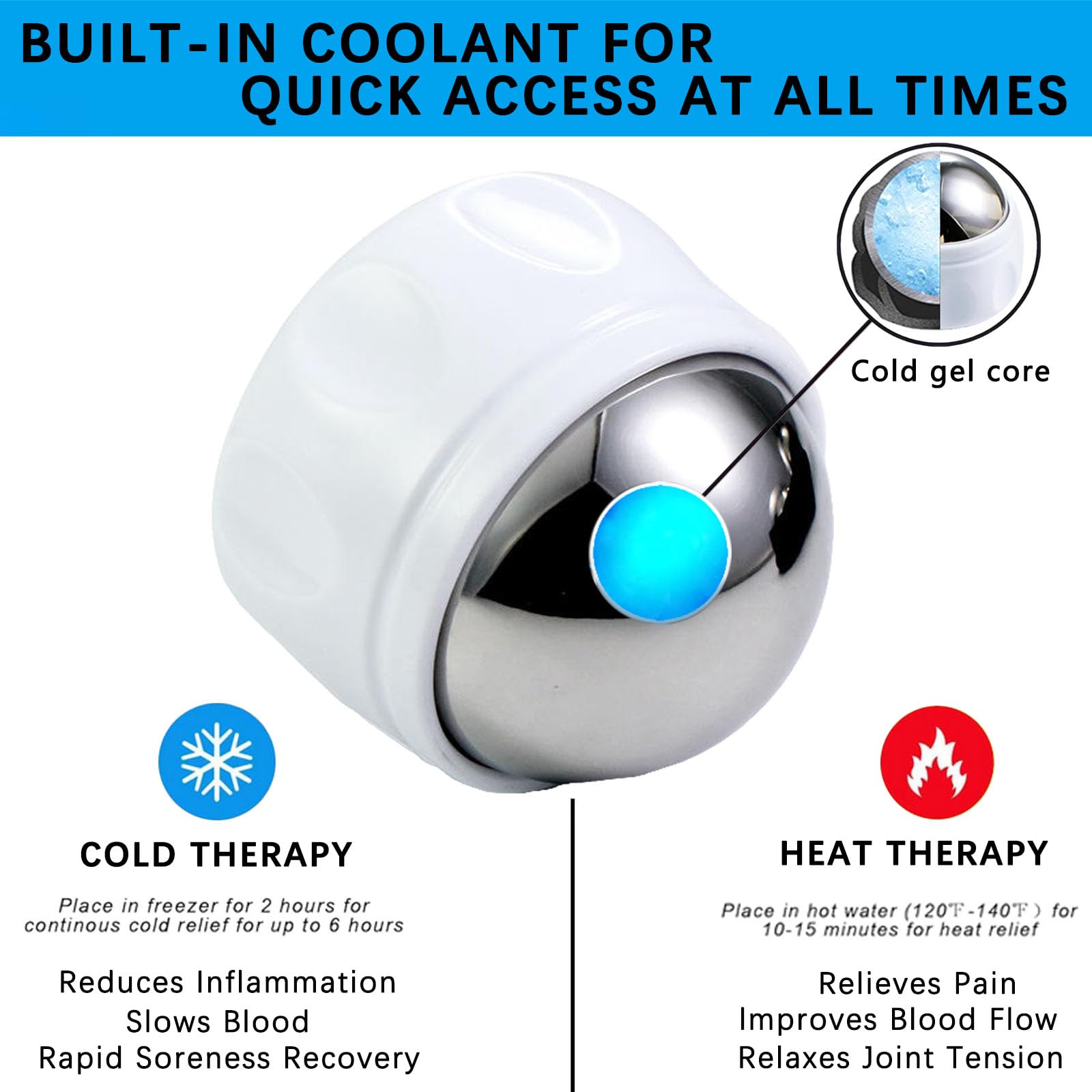 Acreditch Cold Massage Roller Ball in freezer demonstrates long-lasting cold therapy for post-workout recovery.
