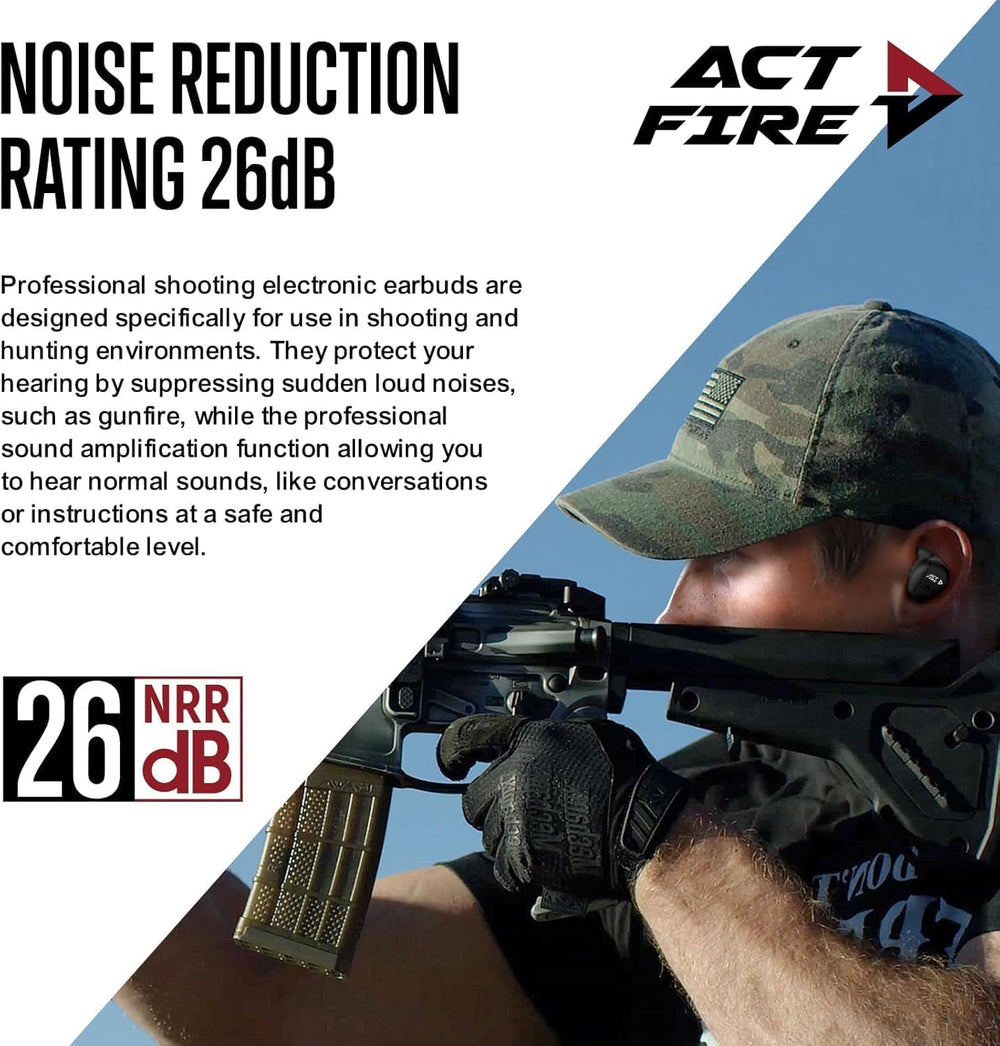 ACT FIRES voice amplification technology clarifies conversations without removing earbuds.
